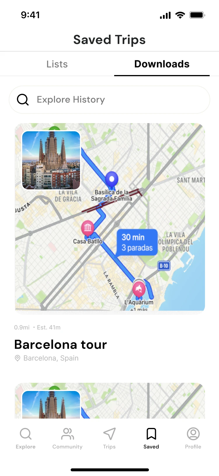 Downloaded routes in Saved Trips