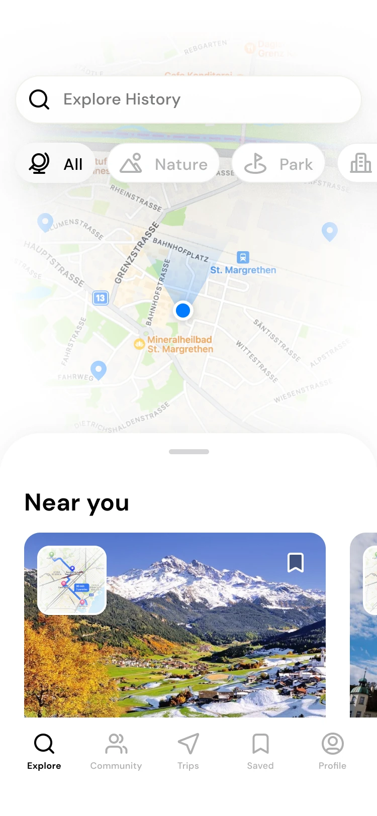 Explore map, categories and nearby routes
